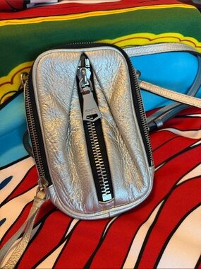 Aimee Kestenberg Metallic Silver Leather Crossbody Pouch